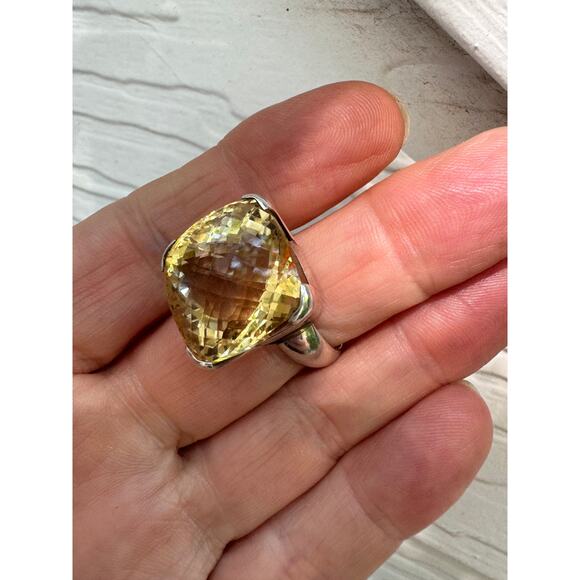 Citrine Cushion Cut Cocktail Ring Big Fancy Faceted Sterling Handmade US 8.75-9 - Picture 10 of 12